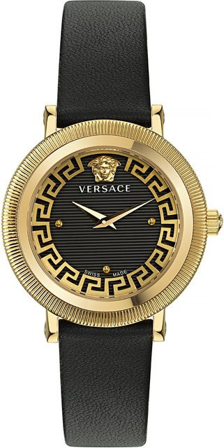 Versace Damenuhr, Quarz, Edelstahl, 35 mm, Leder, Schwarz, 5 ATM - Bild 1