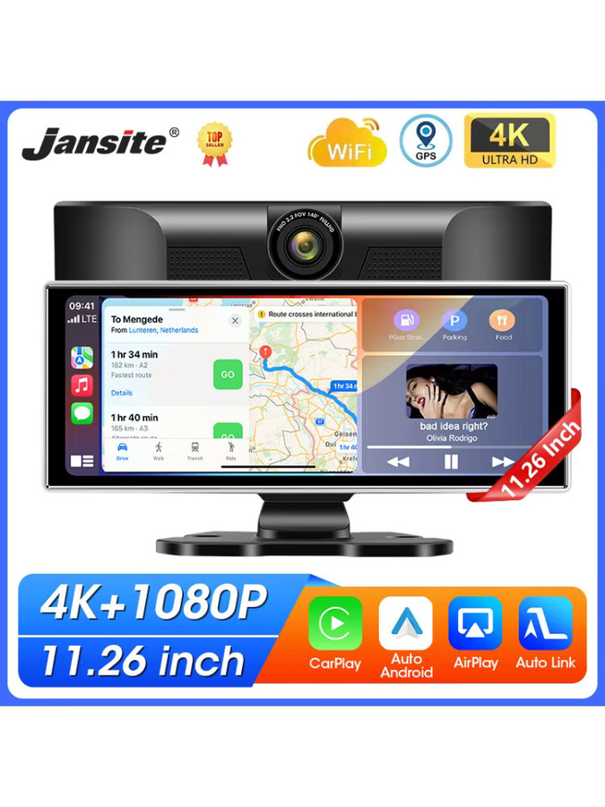 Jansite 4K Dash Cam mit 11,26 Zoll Display, Wireless Carplay & Android Auto, GPS Navigation und Dual Objektiv in Schwarz - Bild 6