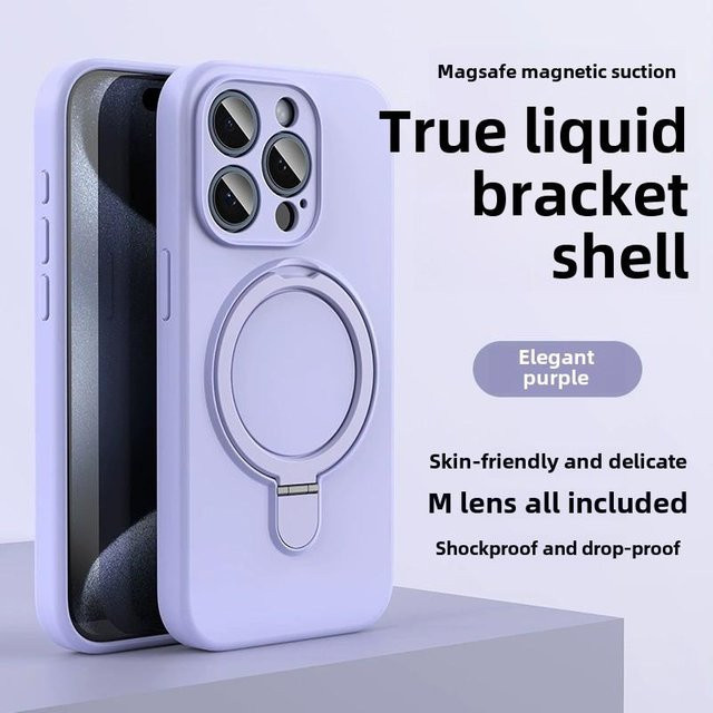 OLPAY Flüssigsilikon Handyhülle mit magnetischem Ringhalter für MagSafe kompatibel mit iPhone 16 15 14 13 12 Pro Max Plus in Lichtlila - Bild 1