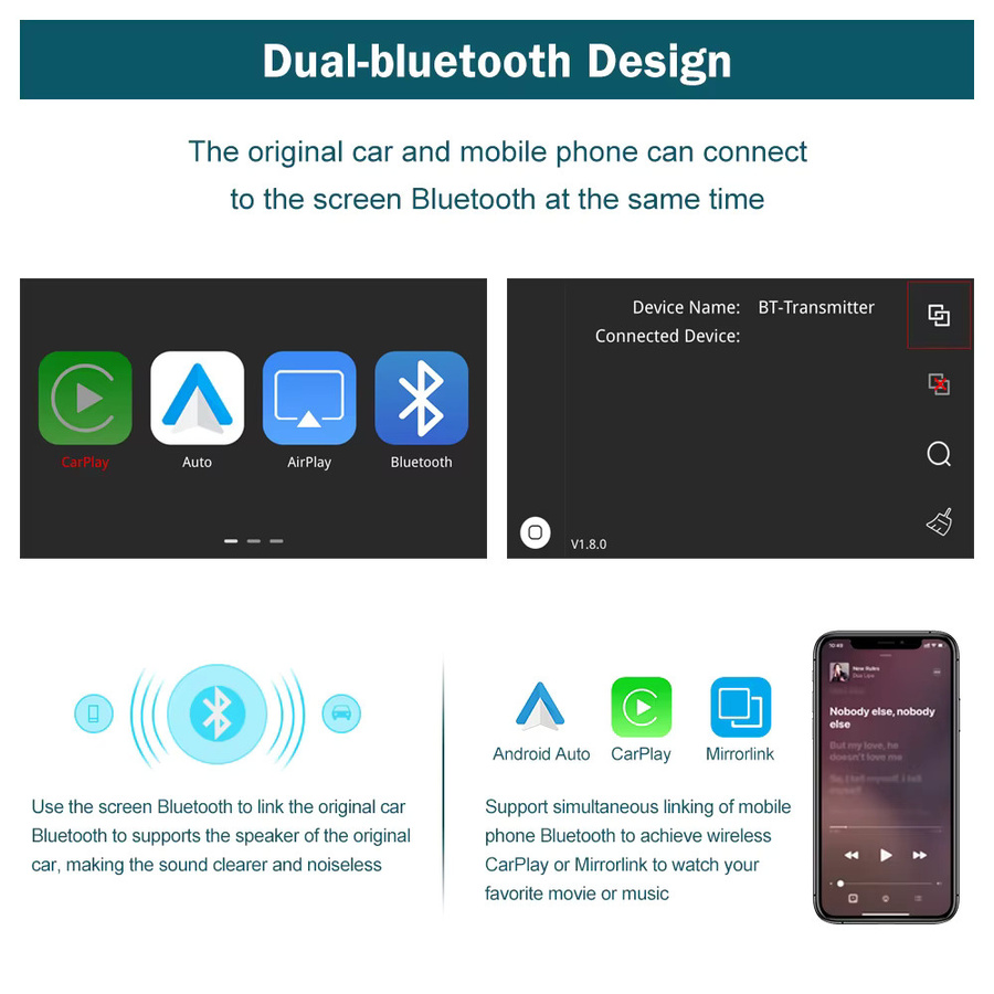 AUTOABC Drahtloses CarPlay und Android Auto Interface für Volvo V40 2014–2017, XC60, S60L mit 7-Zoll-Display, MirrorLink, AirPlay und Rückfahrkamera Unterstützung sowie Bluetooth - Bild 5