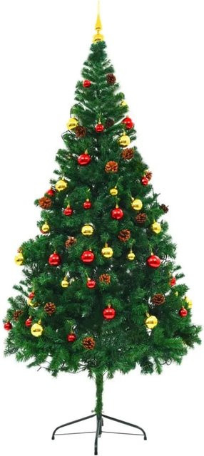 vidaXL Künstlicher Weihnachtsbaum mit Kugeln und LEDs Grün, Höhe: 210 cm - Bild 1