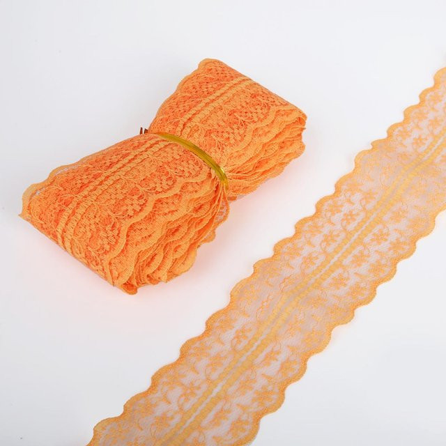 Home Craftdiy Besticktes Spitzenband in Orange mit einer Breite von 4,5 cm aus Baumwolle als Nähzubehör und Dekoration - Bild 1