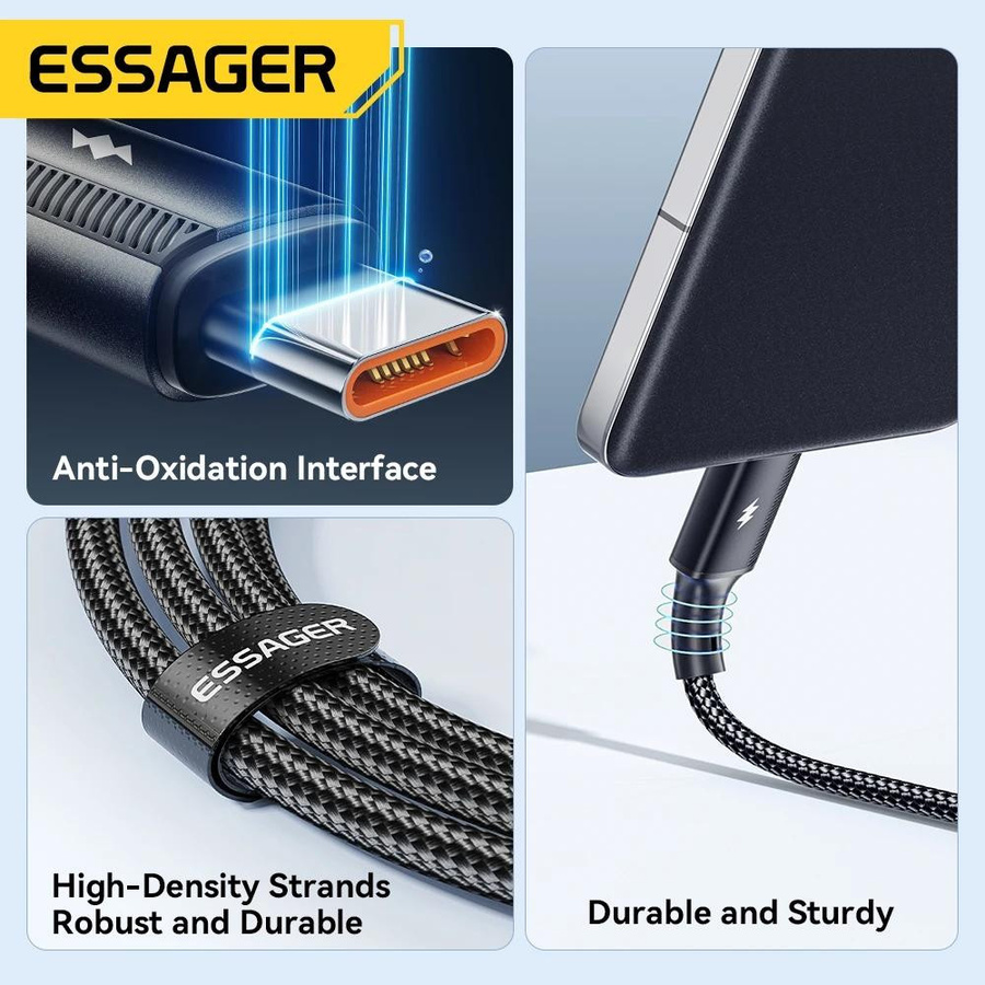 Essager USB Typ C Schnellladekabel 6A für Xiaomi Realme Huawei Samsung OPPO, 1m, schwarz - Bild 4