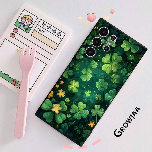 Matt Soft Cover mit Vierblättrigem Kleeblatt Design für Samsung Galaxy S25 S24 S23 S22 S21 S20 Ultra Plus in Grün - Bild 1