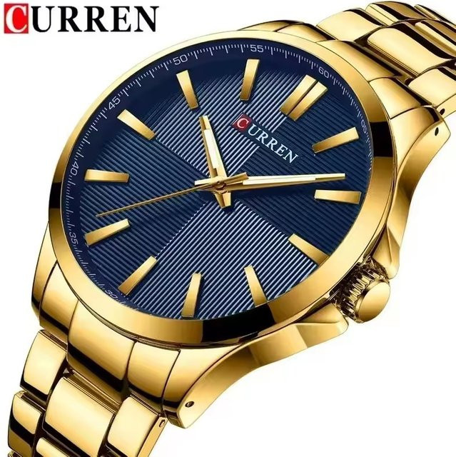 CURREN Armbanduhr Quarz, Edelstahl, Gold, Blau, Herren - Bild 1