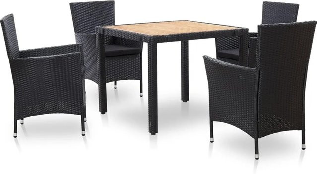 vidaXL 5-tlg Garten-Essgruppe aus Poly Rattan und Akazienholz in Schwarz mit Auflagen - Bild 1