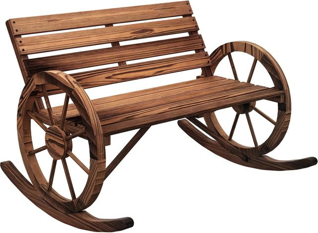 Outsunny Schaukelbank aus Tannenholz mit Armlehnen in Schwarz Grau Braun, B: 88 cm, L: 105 cm, H: 74 cm - Bild 1
