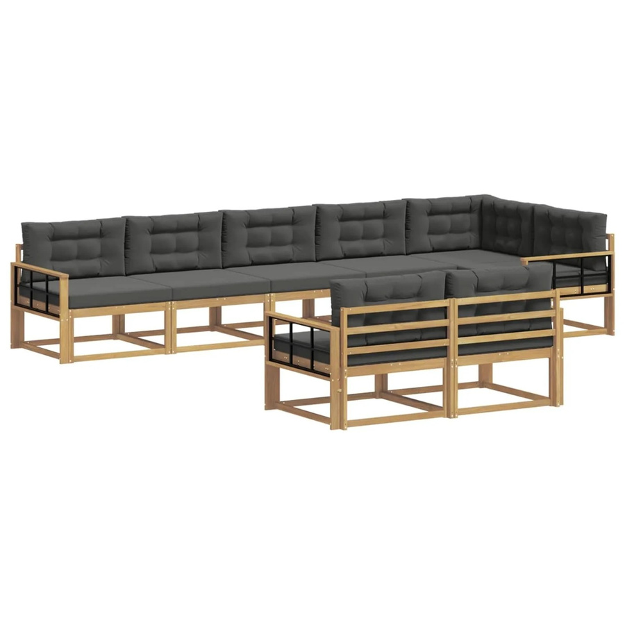 vidaXL Outdoor-Sofagarnitur 6-teilig L-Form aus Akazienholz in Weiß und Anthrazit mit UV-beständigen Polstern - Bild 2