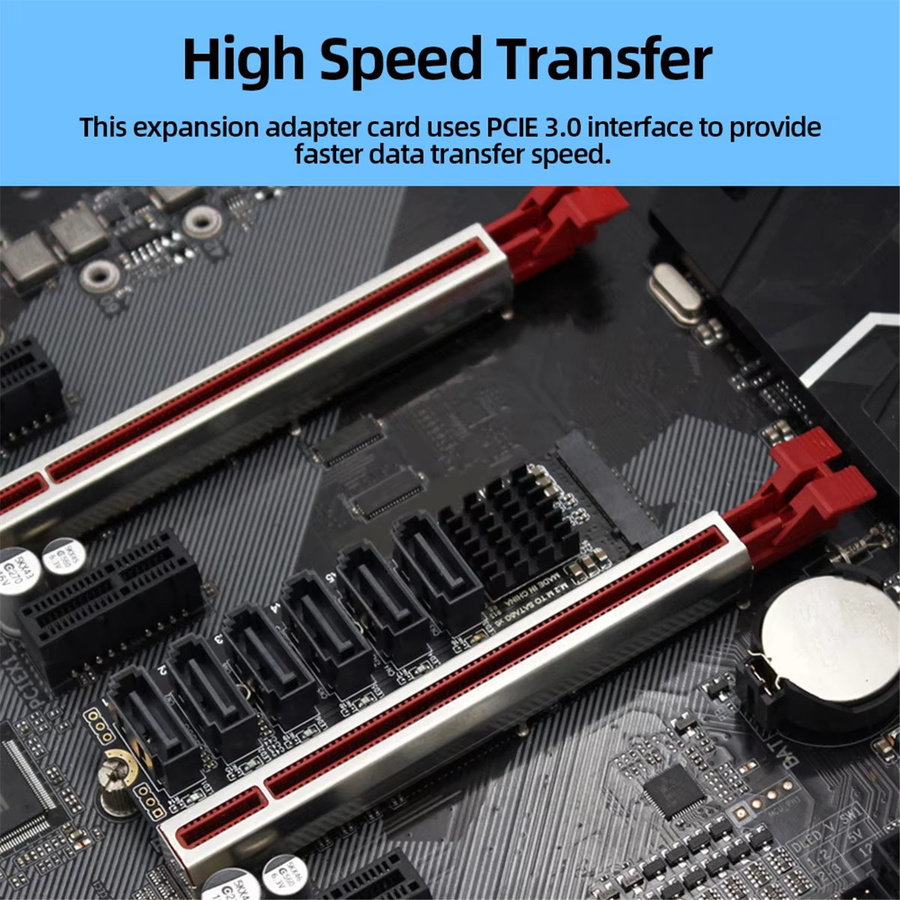 M.2 NVMe auf 6 Port SATA 3.0 Adapter Karte mit ASM1166 Controller für PC und Server, Schwarz - Bild 5