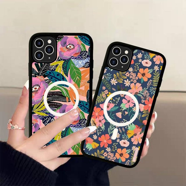 Magnetische iPhone Telefonhülle mit buntem Blumenmuster für MagSafe Wireless Charging, kompatibel mit Apple iPhone 11 bis iPhone 17 Pro Max Plus, Mehrfarbig - Bild 1
