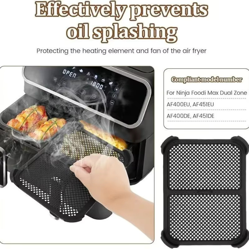 Ninja Spritzschutz aus Silikon für Air Fryer AF400 AF451 DZ401 Modelle, wiederverwendbares Spritzpad in Schwarz, rechteckig - Bild 2