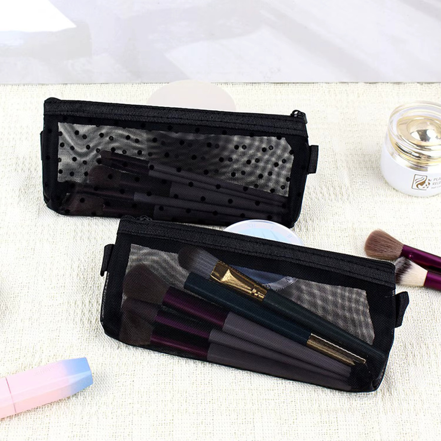 Transparentes Mesh-Etui für Make-up-Pinsel und Schreibwaren mit großem Fassungsvermögen und Reißverschluss - Bild 3