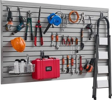 VEVOR Werkzeugwand aus PVC in Grau mit Zubehör, Lamellenwandpaneel mit Kupplungsstruktur für Lagerung und Präsentation, B/H: 122,5 x 245,0 cm, Tiefe: 2,0 cm - Bild 1