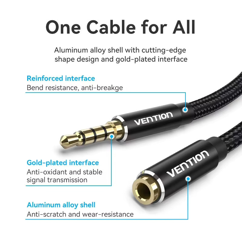 Vention Kopfhörer-Verlängerungskabel 3,5 mm Audio-Aux-Kabel Schwarz - Bild 2