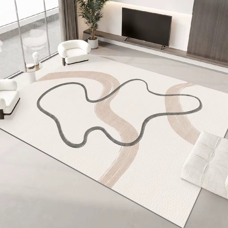 VIKAMA Creme-Windteppich in Beige und Weiß, moderner rechteckiger Teppich aus Polyester für Wohnzimmer und Schlafzimmer, pflegeleicht und wasserdicht - Bild 1