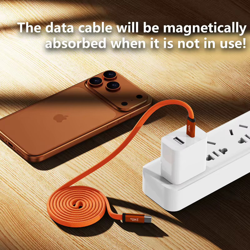 DIXSG Magnetisches 240 W Schnelllade-Flachkabel mit 5 A für iPhone und Samsung in Orange - Bild 3