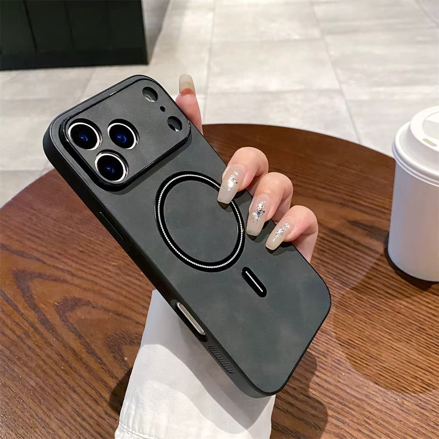 Xeber Luxus Matte Leder Hülle mit MagSafe Magnetischer Drahtloser Ladefunktion für iPhone 11 bis 17 Pro Max Plus, stoßfest, Schwarz oder Rot - Bild 1