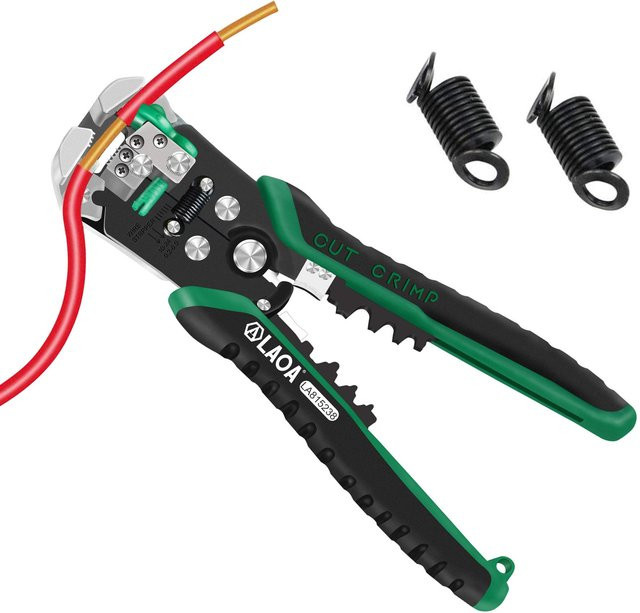 LAOA Automatische Abisolierzange für 0,13-10mm² AWG26-8 inklusive Drahtschneider und Crimpklemmen-Funktion sowie 2 Ersatzfedern - Bild 1