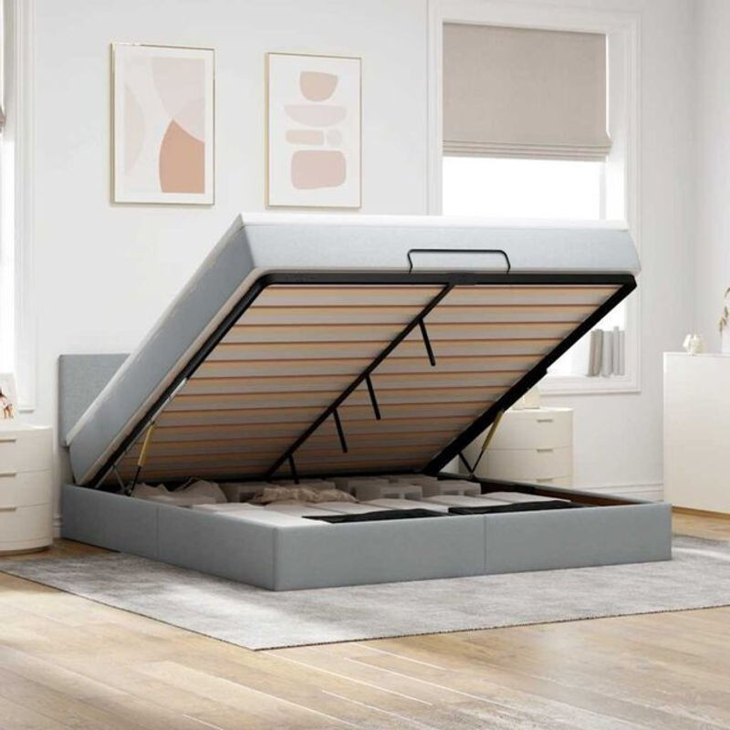 vidaxl Ottoman Polsterbett mit Matratze und LED in Grau, B/T/H: 160 x 200 x 88 cm - Bild 1