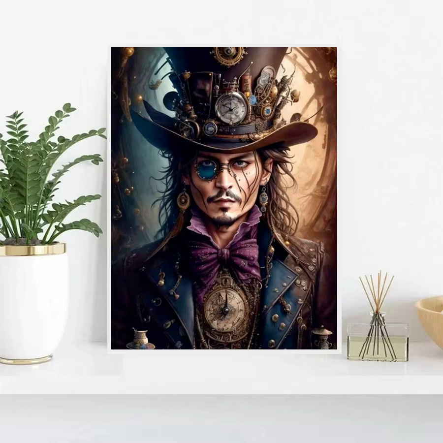 Potdemiel Diamantmosaik Malerei Set Captain Jack Sparrow Motiv 5D DIY Kreuzstich Steampunk Design Multicolor B: 30 cm, H: 20 cm - Bild 2