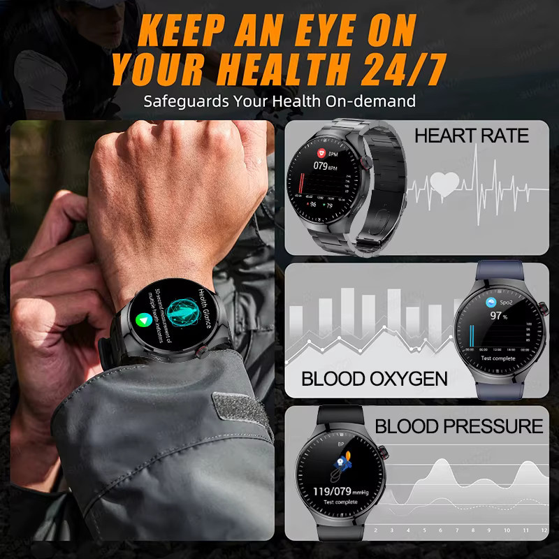 GUHUAVMI Smart Watch für Herren mit AI Harnsäure Diagnose, EKG, PPG Blutfett und Blutdruck Messung, Bluetooth Anruf Funktion, Farbe: Silber/Schwarz - Bild 4