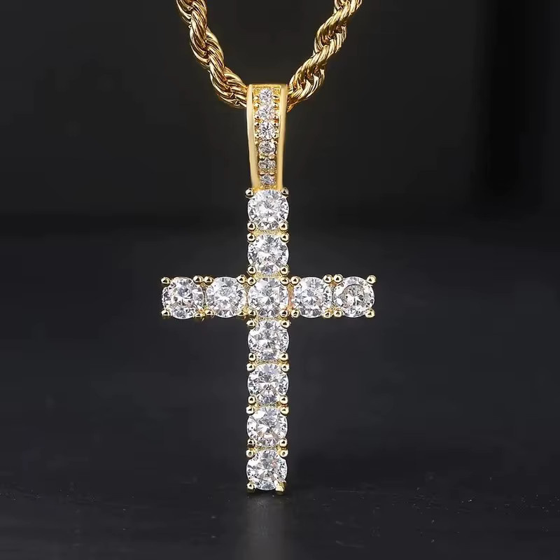 Huitan Halskette mit Kreuz-Anhänger, Zirkonia, Gold, 60 cm, Unisex - Bild 1
