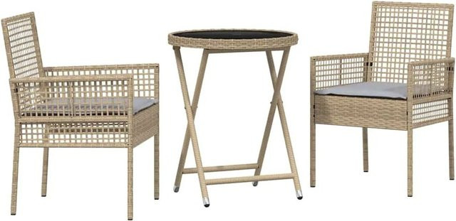 vidaXL Garten Bistro Set 3-teilig aus Poly Rattan in Beige für Garten, Balkon und Terrasse - Bild 1