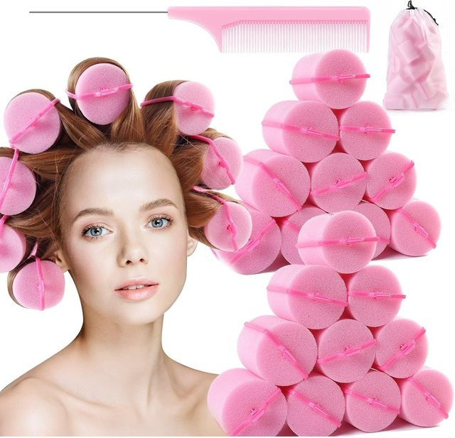 Lockenwickler Set, Rosa Schaum Kissen, 24 Teile, Unisex - Bild 1