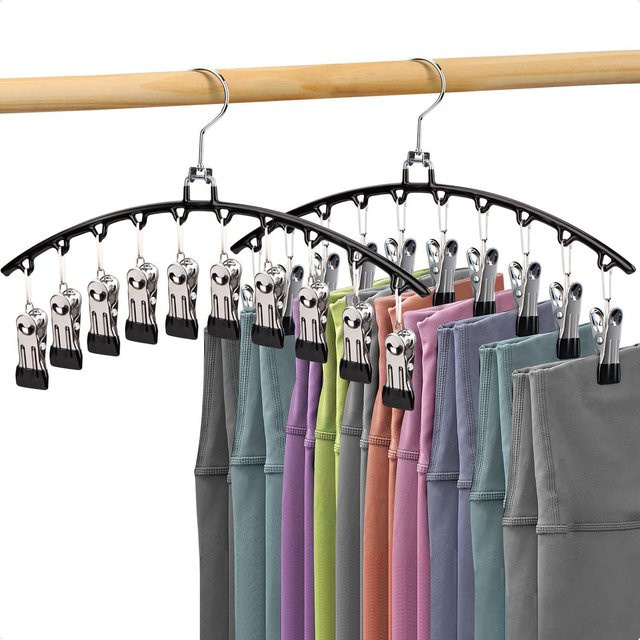 Untior Kleiderbügel aus Edelstahl mit 10 Clips in Pink, platzsparender Kleiderschrank-Organizer für Hosen und Kleidung - Bild 1