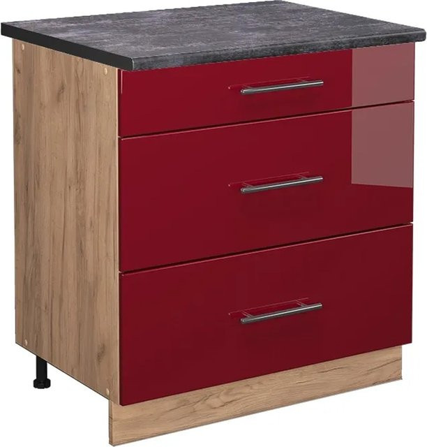 Vicco Küchenunterschrank Fame-Line Bordeaux in Bordeaux Hochglanz und Goldkraft Eiche mit 3 Soft-Close-Schubladen, Farbe Anthrazit, B/T/H: 80 x 60 x 82 cm - Bild 1