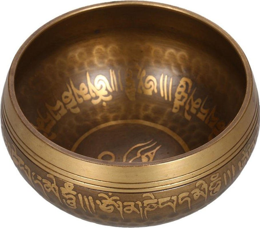 Handgefertigte Tibetische Klangschale von TOMTOP JMS aus Messing und Holz in Gold für Meditation und Musiktherapie - Bild 1