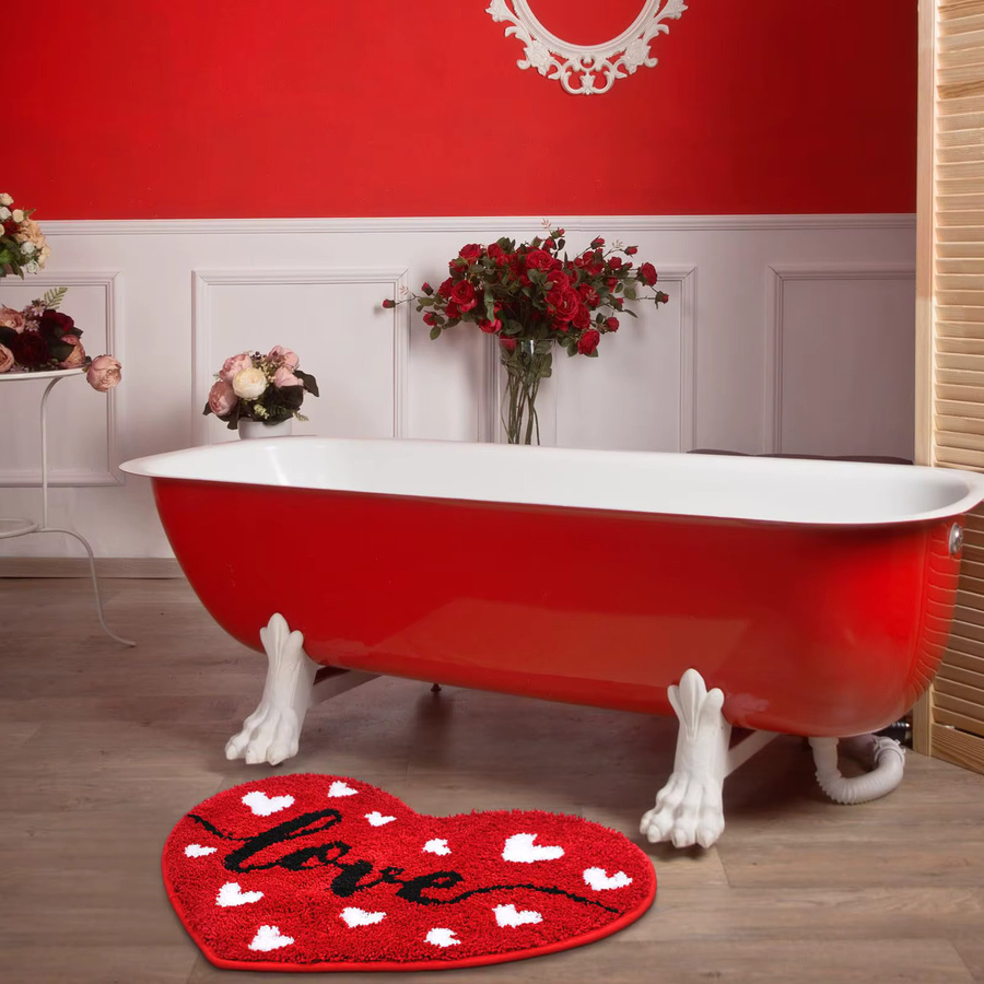 VIKAMA Herzteppich in Rot, rutschfeste und waschbare Badematte in Herzform für dein Badezimmer - Bild 3