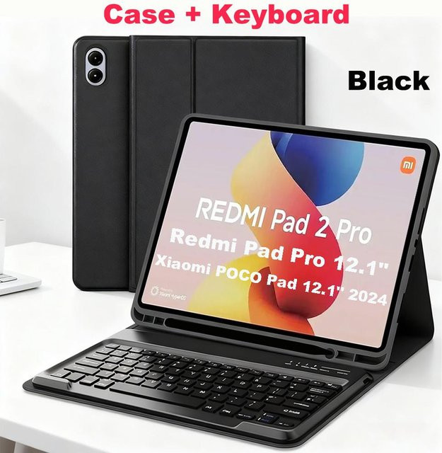 Xiaomi Hülle mit Bluetooth-Tastatur für Redmi Pad Pro und POCO Pad 12.1 Zoll, Schwarz - Bild 1