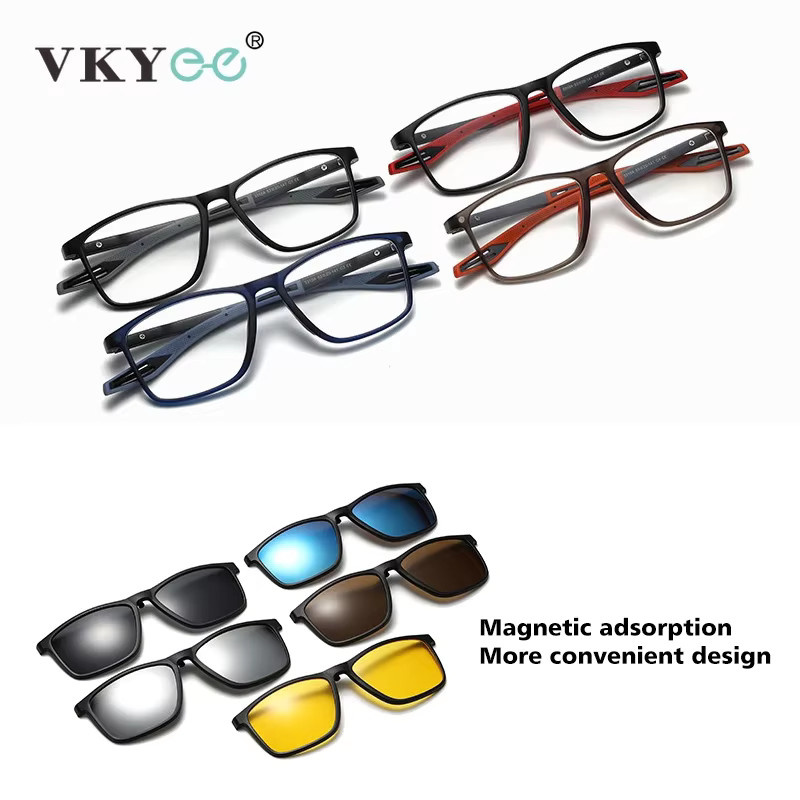 VKYEE Sportsonnenbrille mit Clip-on, Vollrand, Kunststoff, Unisex, schwarz - Bild 3