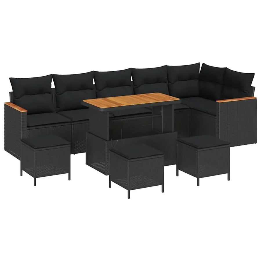 vidaXL Garten-Sofa-Set 10-teilig aus Poly-Rattan und Akazienholz in Schwarz mit Polsterkissen - Bild 2