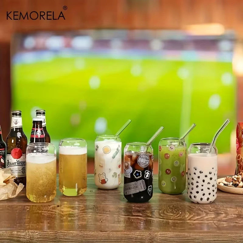 KEMORELA Glas-Tumbler Set mit auslaufsicheren Deckeln, Trinkhalmen und Reinigungsbürsten, transparent, 500 ml - Bild 3