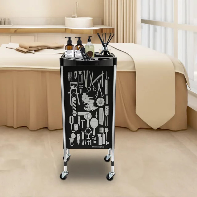 Bymaocar Friseurwagen in Schwarz mit Rollschublade, moderner Salon-Trolley für Friseure und Spa, 80 kg Gesamtlast - Bild 1