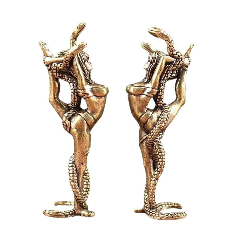 JETTING Messing-Dekorationsfigur Schlange und Dame als Kunsthandwerk aus Bronze für Wohnzimmer und Schreibtisch - Bild 2