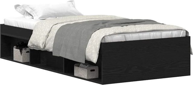 vidaXL Bettgestell aus Kiefernholz und Sperrholz in Schwarz und Eichen-Optik mit Seitenfächern, B/T/H: 90 x 190 cm - Bild 1