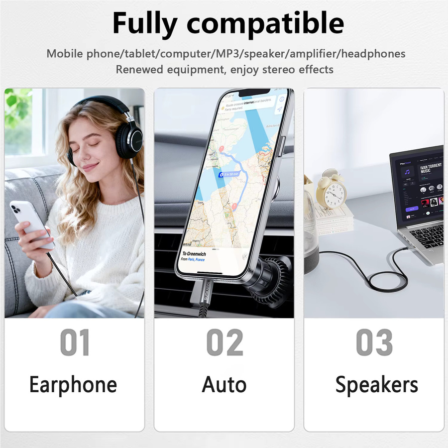SUNKANDI Aux-Kabel Schwarz mit 3,5 mm Klinkenstecker auf Stecker für Stereo-Audio - Bild 4