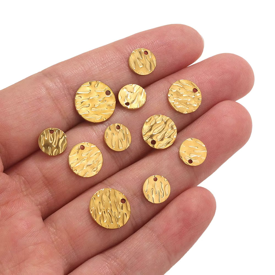 baizzx Charms, Edelstahl, Gold, rund, Textur, Unisex - Bild 3