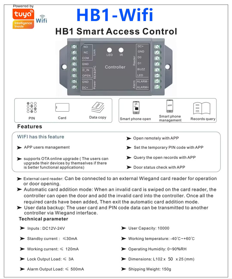 LUCKING DOOR WLAN-App Einzel-Tür-Fernbedienung Zugangskontroll-Panel Wiegand 26 44 Bit Eingangs-Controller in Weiß - Bild 2