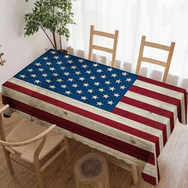Wasserdichte Tischdecke mit amerikanischer Flagge und Holztextur von JINGYUE Pet, blau/mehrfarbig, B/T: 90 x 140 cm - Bild 1