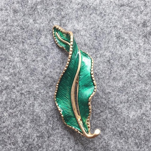 shmik Brosche, Grüne Blätter, Messing, Gold, Damen - Bild 1