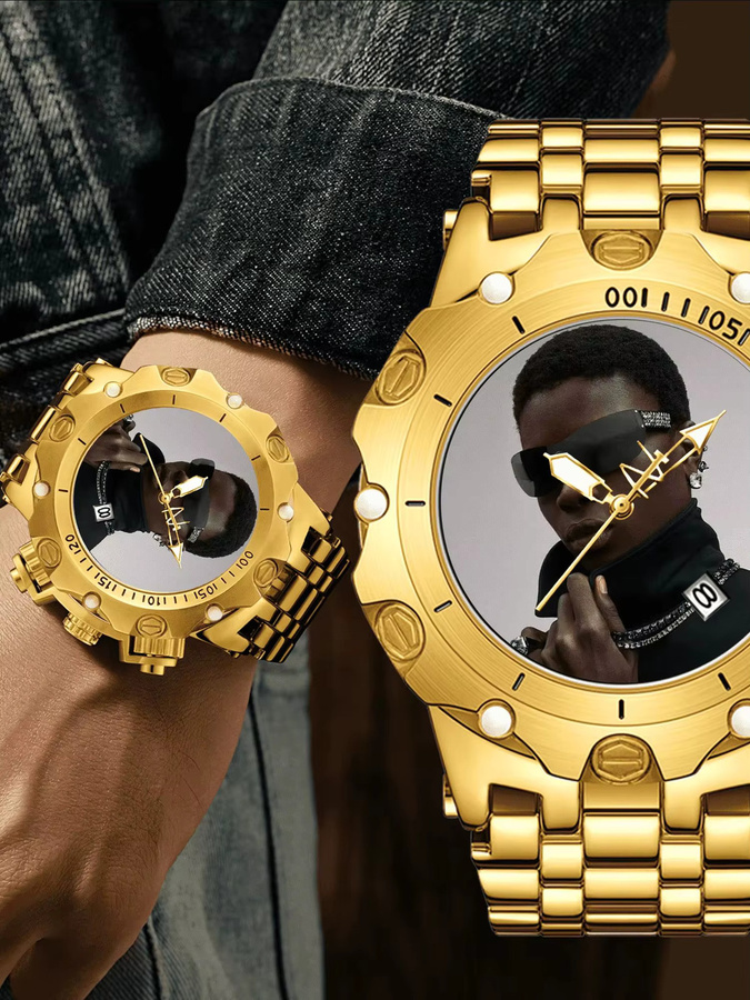 Herrenuhr, Quarz, Edelstahl, Gold, Rund - Bild 5