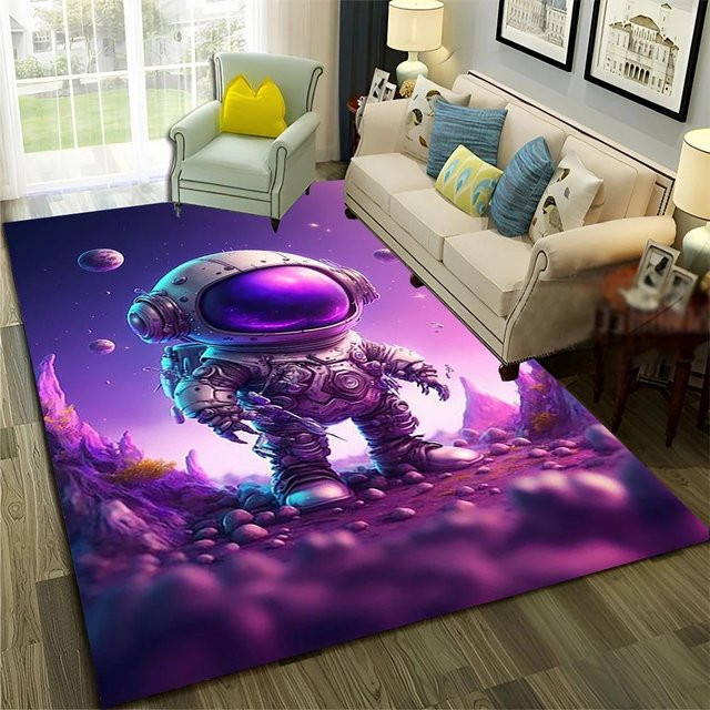 Astronaut Weltraum Planet Cartoon Teppich für Kinder, rutschfeste und waschbare Bodenmatte aus Polyester, Mehrfarbig, Breite: 40 cm, Länge: 60 cm - Bild 1