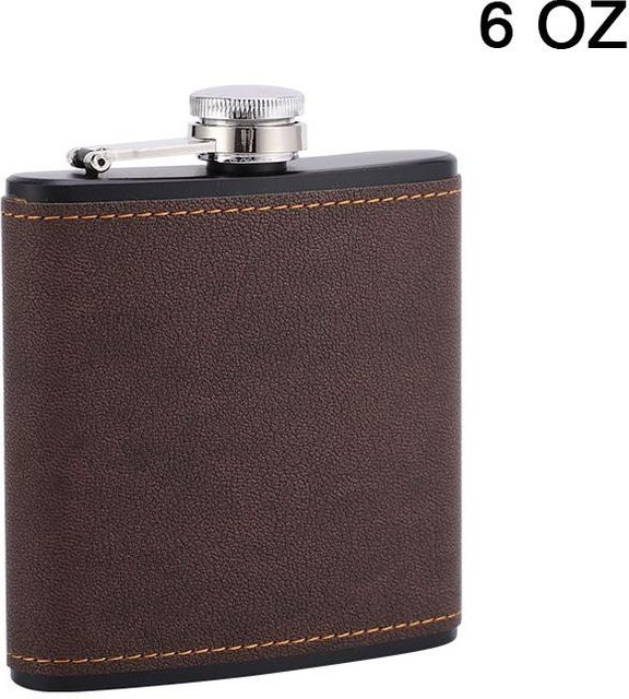 Yiran Furniture Feldflasche aus Edelstahl mit Lederbezug in Braun und Grau für Whiskey oder Alkohol, 6/8oz - Bild 1