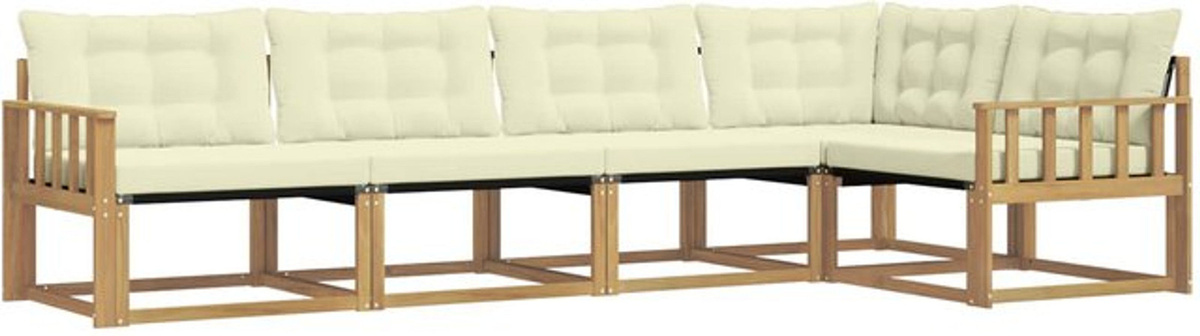 vidaXL Outdoor-Sofagarnitur aus Akazienholz mit Kissen in Weiß und Beige, 5-teiliges Loungemöbel im modernen skandinavischen Design - Bild 1