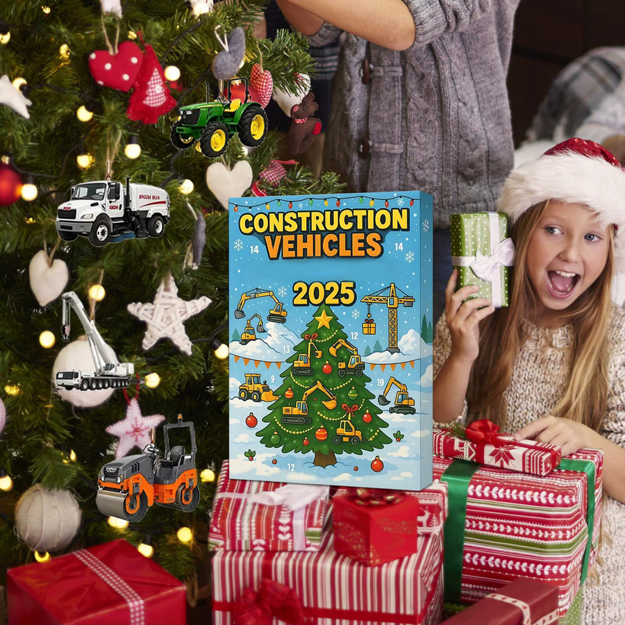 Heavy Equipment Adventskalender aus Acryl mit Bagger und Baufahrzeugen, 24-Tage-Weihnachts-Countdown-Kalender, Mehrfarbig - Bild 2