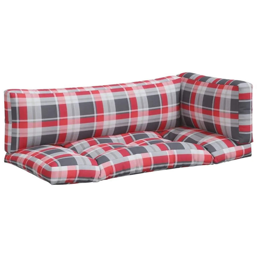 vidaXL Palettenkissen 3-teiliges Set aus Polyester in Rot mit Karomuster, wasserabweisend und UV-beständig - Bild 2